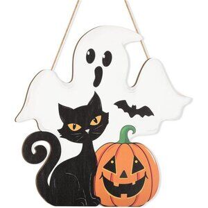 Halloween Decoration Wooden Ghost Door Halloween Wreaths for Front Door Sign